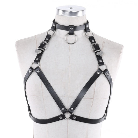Bdsm leather punk metal ring