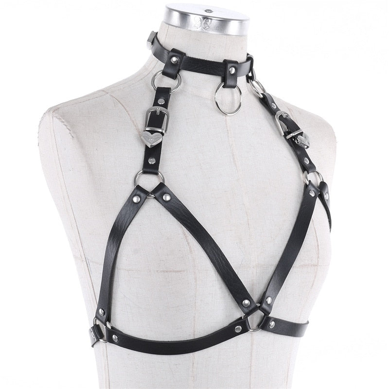 Bdsm leather punk metal ring