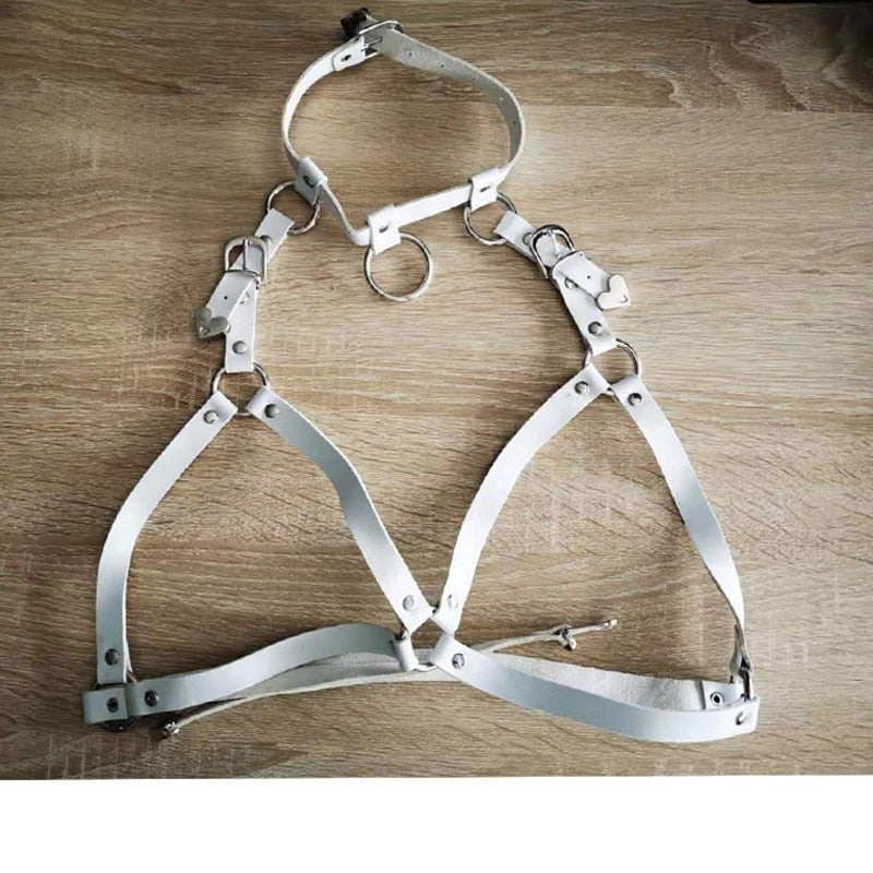 Bdsm leather punk metal ring